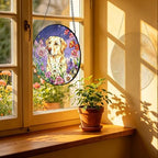 Personalized Dog Photo Stained Glass Suncatcher Custom Pet Portrait Memorial Window Hanging with Flowers, Keepsake Sympathy Birthday Gifts for Dog Lovers Pet Owner Family Home Decor 11.81Inch - Image 3