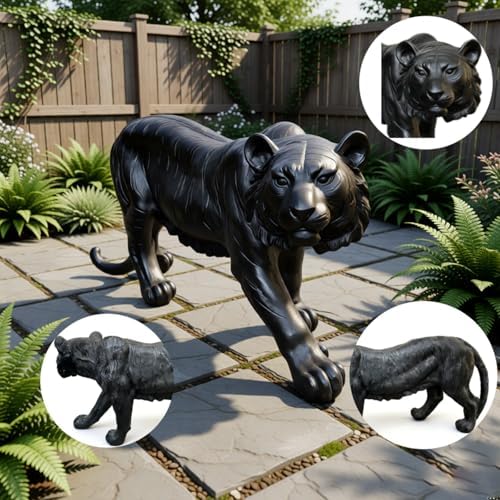 Large Black Tiger Statue Outdoor Garden Sculpture - 33.46" L x 15.75" H Weather Resistant Wildlife Animal Figurine Decor Feng Shui Protection Beast for Patio, Lawn, Yard, Pathway - Image 3