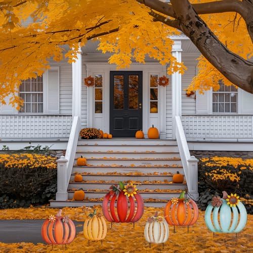 hogardeck Fall Decorations for Home Outdoor, 2 PCS 34" Decorative Garden Stakes with 6 Stacked Pumpkins for Fall Decor, Metal Yard Signs for Garden Home Lawn Patio Thanksgiving - Image 4