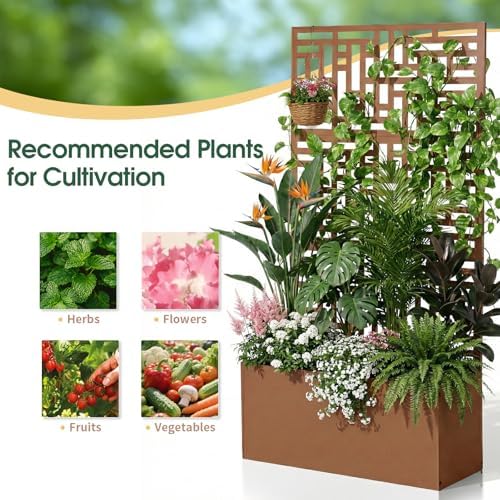 VINGLI 71"H Metal Raised Garden Bed with Trellis, Outdoor Planter Box for Climbing Vegetables, Fruits and Flowers, Privacy Screen, for Backyard, Patio, Balcony (Brown) - Image 5