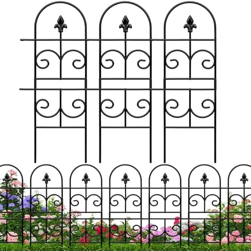 32in(H) x 10ft (L) Tall Decorative Metal Garden Fence Panels - 9 Pack Rustproof No Dig Fence Animal Barrier for Dogs, Outdoor Yard Fencing for Patio Flower Bed Garden & Landscape Border by Qiaokaiyan