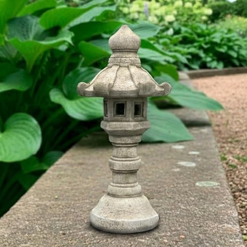 OLOMA Concrete Japanese Pagoda Lantern Garden Statue Outdoor Sculpture Cement Zen Lantern Figurine Patio Decor Yard Ornament Lawn Accent Landscape Lantern lover gift - Image 3