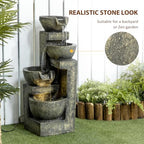 Outsunny Outdoor Fountain 4-Tier Stone Look Bowls Cascading Waterfall Gray - Image 3