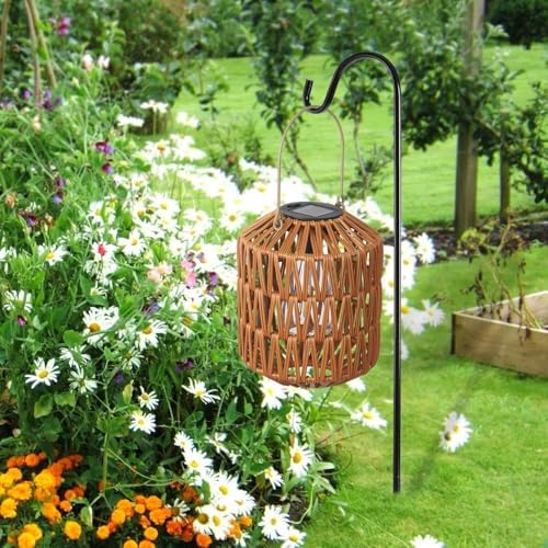 2 Pack Solar Lanterns Outdoor Waterproof, Rattan Solar Lights for Garden, Patio, Yard, Hanging Decorative Landscape Lighting with Auto On/Off, Warm White - Image 7