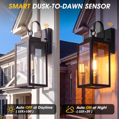2 Pack 13" Dusk to Dawn Porch Light, Outdoor Wall Light with Clear Glass - Image 3