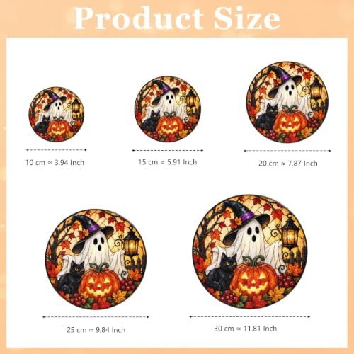 Halloween Ghost Suncatcher, Black Cat Maple Leaf Fall Window Hanging Ornament, Spooky Pumpkin Autumn Holiday Stained Glass Decor, Housewarming Gift for Halloween Party Porch 11.81" - Image 7