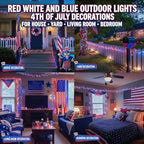 Red White and Blue Solar Lights, 800 LED 335ft Patriotic Solar Lights Outdoor, with Reel Design 8 Modes Auto On/Off Remote IP65 Waterproof,4th of July Light for Patio Garden Tree Decor - Image 3