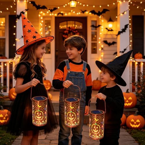 Halloween Decorations Outdoor, Waterproof Solar Pumpkin Lanterns, Hanging Solar Lights Metal Garden Decor for Halloween Party Yard Patio Backyard Porch - Image 7
