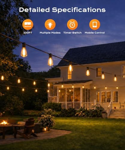 Outdoor String Lights, 100 FT Patio Lights for Outside - Image 2
