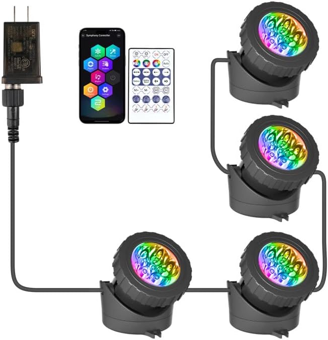 T-SUN Color Changing Pond Lights, 4 Lightheads with Bluetooth APP Control by T-SUN
