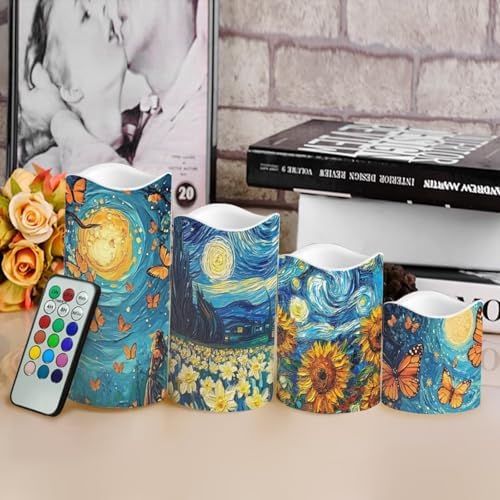 Starry Night Flameless Candle with Remote Control Electric LED Pillar Candle Timer Color Changing Long Lasting Pack of 4 Battery Candles - Image 4