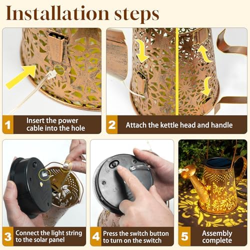 Solar Lanterns Outdoor Decorative: Metal Butterfly Watering Can with Cascading LED Lights and Hook - Waterproof Hanging Garden for Yard Patio Decor - Birthday Gardening Gifts for Women - Image 4