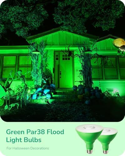 EDISHINE Halloween Outdoor PAR38 Green Flood LED Light Bulbs Dimmable 4Pack - Image 2