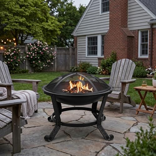 ZENY 22 in Fire Pit for Outside Wood Burning Firepit with Lid and Poker - Image 6