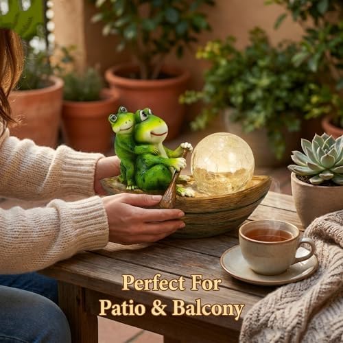 Rezpuao Garden Statue of Frog,Garden Decor Frog Figurine,Frogs Outdoor Statue,Solar Decor for Patio,Balcony,Yard,Lawn Ornament - Image 4