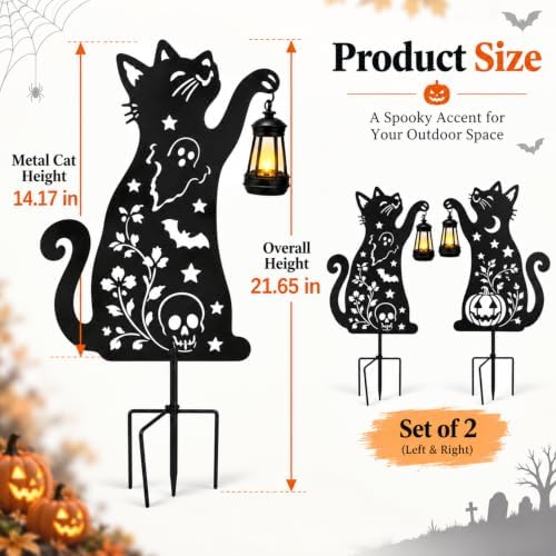 2 Pack Black Cat Solar Lights Set Metal Decorative Solar Cat Hanging Lights Outdoor, Waterproof Garden Decor,Outdoor Ornament Perfect，Ghost Cat - Image 3