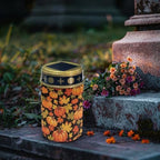 Poceacles Solar Lights Outdoor Waterproof Grave Lights for Cemetery LED Flameless Candle Cemetery Solar Pillar Candles Outdoor Decor, Pumpkin Maple Leaf Orange Black, Pack of 4 - Image 3