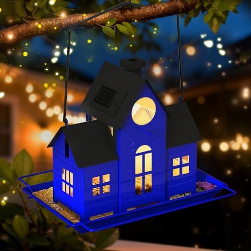 Solar Bird Feeders for Outdoors Hanging,Metal Cardinal Bird House Feeder with Solar Powered Lantern Light,Wild Cardinal Birdfeeder Waterproof Decor for Garden Yard Outside,Gift for Grandma Mom - Image 4