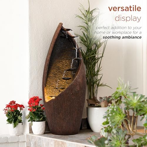 Alpine Corporation 43" Tall Outdoor Floor Contemporary Tiered Bronze Metal Water Fountain with LED Lights, Stylish Outdoor Water Feature for Garden and Patio Decor, Brown - Image 6