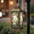 Solar Lantern Outdoor Waterproof Art Nouveau Stained Glass Panel Roses Garden Decor LED Solar Lights Hanging/Tabletop Lamp Gifts for Women Mom for Outside Yard Patio by DERUINVAIO