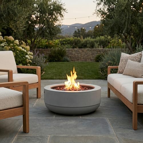 24 Inch Propane Fire Pit Bowl, 50000 BTU Round Steel Gas Fire Pit with Lid, Portable Outdoor Fire Table for Patio Deck Balcony Backyard Garden, Concrete Grey (Tank Cover Not Included) - Image 7