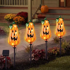 Halloween Decorations Outdoor,4 Pack Halloween Pumpkin Solar Lights Stakes by HomeGardenDecorations