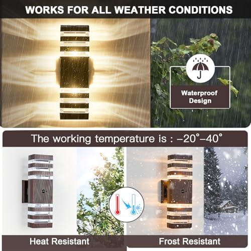2 Pack Oil Rubbed Bronze Outdoor Wall Lights Fixtures with Motion Sensor Up Down Porch Lights Modern Dusk Dawn Exterior Sconce Wall Mount Outside Coach Lantern for House(With 4 Dimmable Warm Bulbs) - Image 4