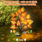 Uieke 4PCS Solar Fall Lights Outdoor Decorative, 34" Fall Decor with Acorn Maple Leaf, 40LED Each with 8 Modes & Timer, Waterproof Maple Leaves Tree Lights for Yard Pathway Thanksgiving Decor - Image 2