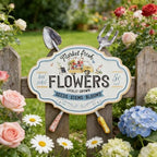Vintage Metal Garden Sign with Shovel & Fork Decor "Market Fresh Flowers" Rustic Farmhouse Wall Decor for Outdoor Garden Patio Yard 17.5"L (Flower) - Image 6