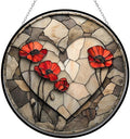 9.84 Inch Boho Memorial Day Heart Rock with Poppies Suncatcher Indoor/Outdoor Stained Glass Window Hanging Handmade Suncatchers Home Decor Garden Christmas Party Wedding Housewarming Gifts by Unknown