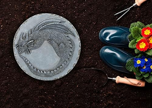 Magnolia Garden 12-Inch Slate Grey Sleeping Dragon Decorative Stepping Stone – 3D Sculpted Mythical Resin Garden Tile – Weathered Gothic Outdoor Accent - Image 6