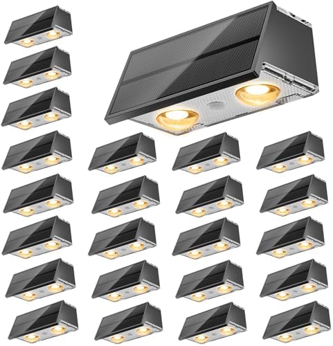 NIORSUN Solar Fence Lights,24 Pack Wall Lights Waterproof,Led Outdoor Lights 3000K/4500K/6000K+ RGB Up & Down Deck Light,Solar Powered Light for Backyard/Pool/Railing/Patio/Porch/Step Black by NIORSUN
