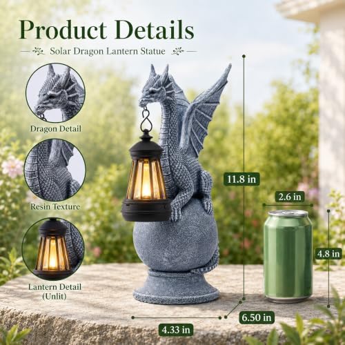 Solar Garden Dragon Statue: Outdoor Figurine with Lantern Lights - Image 2