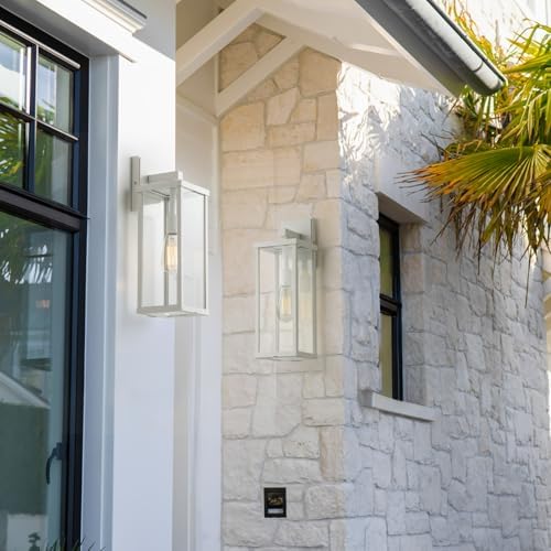 mirrea 18" Classic Outdoor Wall Sconce 1 Light in Matte White Rectangular Metal Frame and Clear Glass Shade Waterproof Porch Light Patio Light Pack of 2 - Image 3