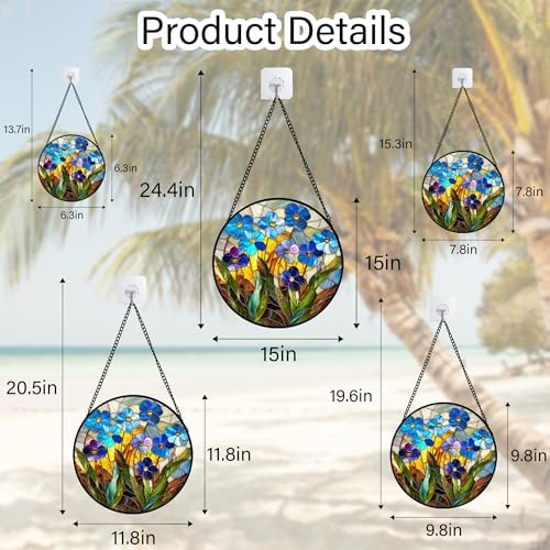 Blue Flower Stained Glass Window Hanging Suncatcher Gifts for Women 15" - Image 6