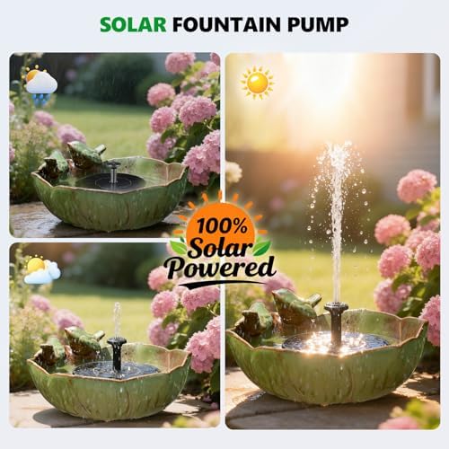 Solar Powered Ceramic Bird Bath for Outdoors, 10.1" Hummingbird Solar Fountain Ground Ceramic Bird Baths Bowl for Outside, Large Table Top Garden Décor for Patio, Yard & Home - Image 3