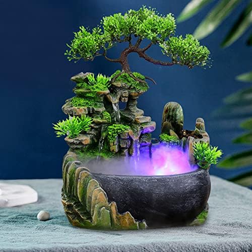 Desktop Atomizing Rockery Water Fountain, Resin Tabletop Fountain, Zen Meditation Rockery Fountain, Indoor Small Waterfall with Led Lamp for Office Home Decoration - Image 3