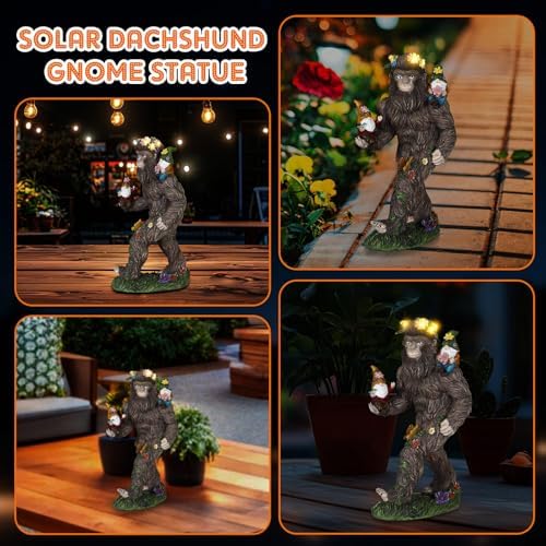 CroBlissful Solar Bigfoot Statue with Gnomes, 10.6 Inch Resin Sasquatch - Image 4