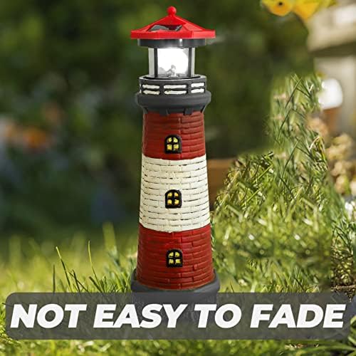DOITOOL Solar Rotating Lighthouse Outdoor Lantern Garden Decor Resin Street Light - Red - Image 6