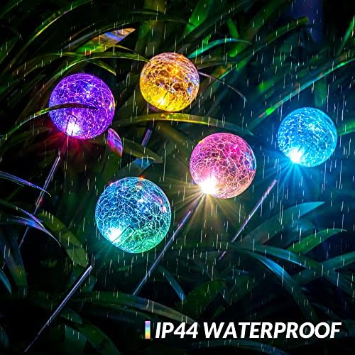 SOLPEX Solar Garden Lights 6 Pack, Solar Lights Outdoor Decorative, Solar Globe Lights Outdoor Waterproof for Yard and Garden, Multi-Color Changing Cracked Glass Ball LED Lights - Image 2