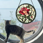 Stained Glass Window Hanging Red Rose Suncatcher Gifts for Women 9.8" - Image 3