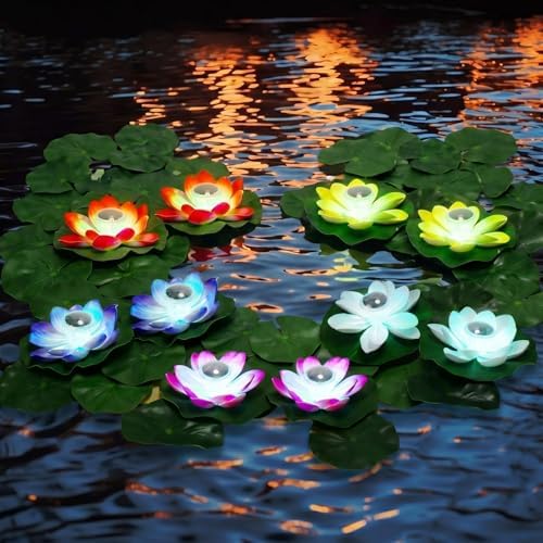 VIHOSE 30 Pcs 16 pcs Large Solar Floating Lotus Lights Lily pad for Pond by VIHOSE