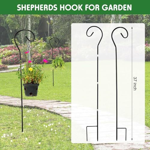 Hicarer 12 Pcs Shepherds Hooks for Outdoor 37 Inch Bird Feeder Pole Rust Resistant Steel Shepard Hooks for Wedding Garden Bird Feeders Hanging Lanterns Solar Outdoor Lights - Image 2