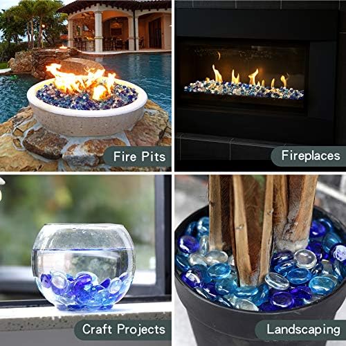 Mr. Fireglass 10 Pound Blended Fire Glass Beads, 1/2" High Luster Mixed Colored Fire Glass Drops for Fireplace Fire Pit & Lanscaping, Cobalt Blue, Crystal Ice, Caribbean Blue (Pack of 2) - Image 5
