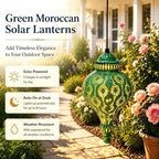 Moroccan Solar Lanterns Outdoor Hanging Garden Decor (2 Pack, Green) - Image 5