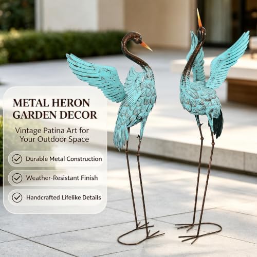47.5" Blue Heron Statues, Extra-Large Sandhill Crane Decor Set of 2 - Image 4