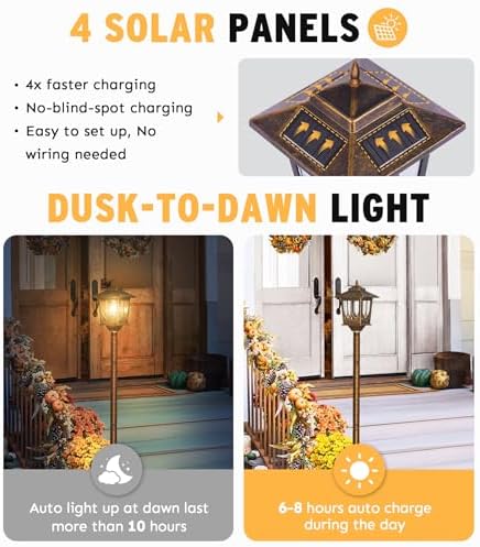 63" Solar Lamp Post Light 2 Pack, Solar Post Lights Outdoor Warm White - Image 2