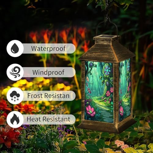 Solar Lantern Stained Glass Window Forest Clearing Light Scene Outdoor Waterproof Garden Hanging Lantern Solar Powered Lighting Outside Table Lamp for Patio Deck Camping 1 Pack - Image 2