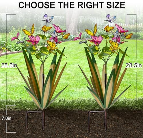 TOMBABY Garden Outdoor Butterfly Enlarge Thickened Wind Resistant Metal Agave Garden Art Metal Plant Country Sculpture Statue Decorations Ornaments Artificial Waterproof Butterflies(Light Green 2pcs) - Image 2