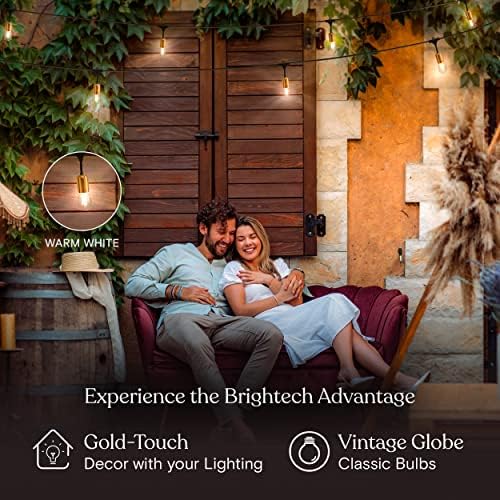 Brightech Glow LED String Lights - 48 Ft Commercial Grade Patio Lights with Beautiful Brass Accents - Outdoor Waterproof Globe Porch String Lights for Outside, Backyard, Gardens - 15 2W LED Bulbs - Image 2